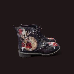 Women Alice In Wonderland Combat Ankle Boots Size: 10